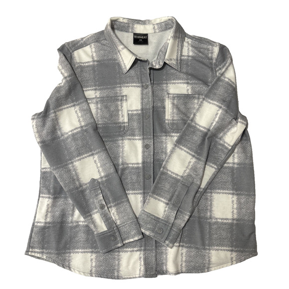 32 Degrees Women's L Lightweight Gray White Plaid Button Up Layers Outdoors Cozy - Picture 1 of 7